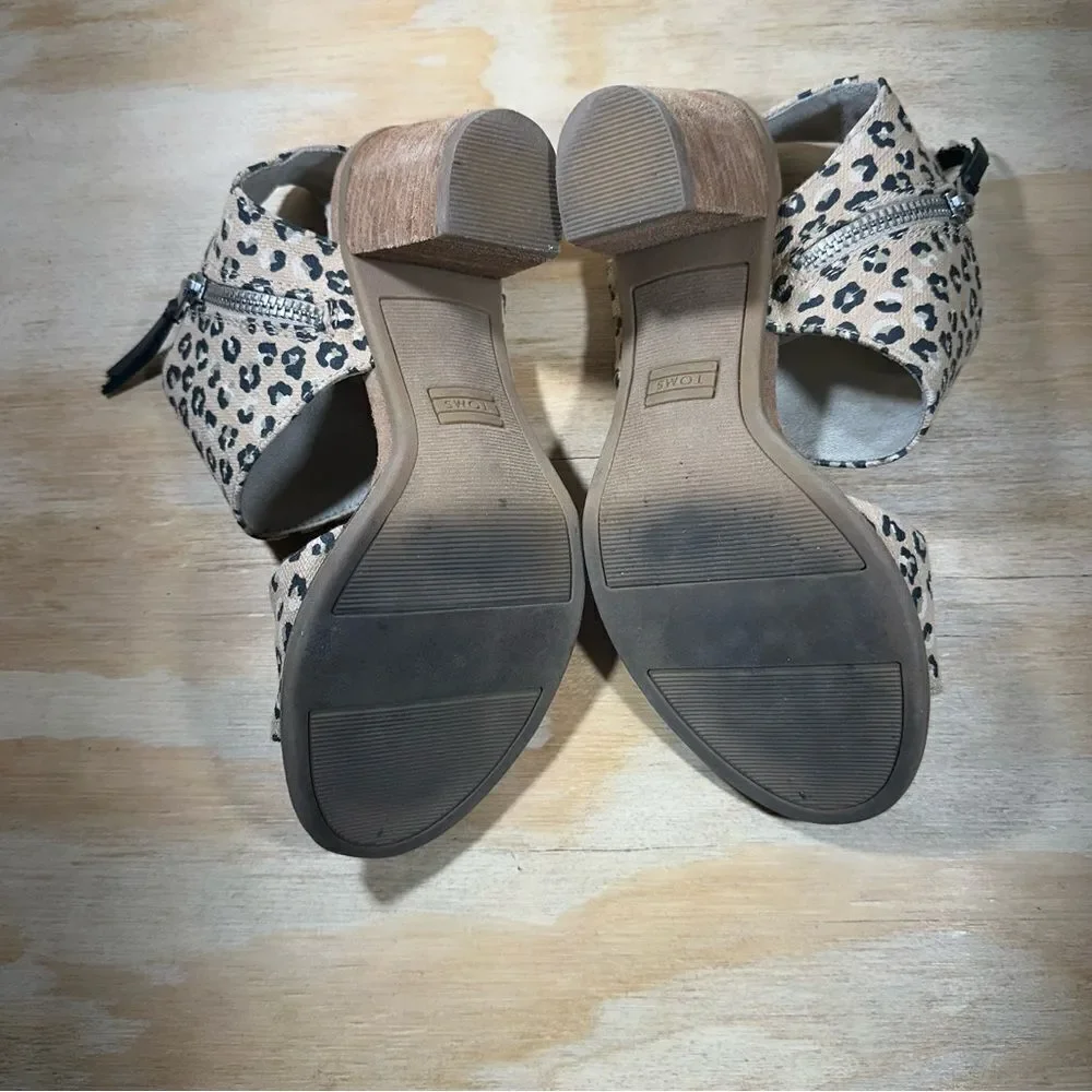 Toms Majorca Leopard Print Heeled Sandals Women’s Size 6.5